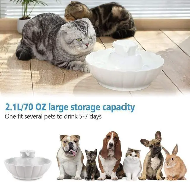 Alt view image 2 of 7 - iPettie Tritone Ceramic Cat Water Fountain, Heavy-Duty Waterer for Pets | 2.1 Liters / 2.2 Quart Filtered Water Purifier with Replacement Filters and Foam, White