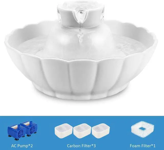 Alt view image 7 of 7 - iPettie Tritone Ceramic Cat Water Fountain, Heavy-Duty Waterer for Pets | 2.1 Liters / 2.2 Quart Filtered Water Purifier with Replacement Filters and Foam, White
