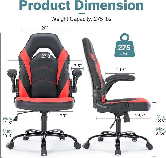 Alt view image 3 of 7 - OLIXIS Office Ergonomic Computer Gaming Desk Racing Chair for Adults, Flip-up Arms Adjustable Height PU Leather Swivel with Wheels