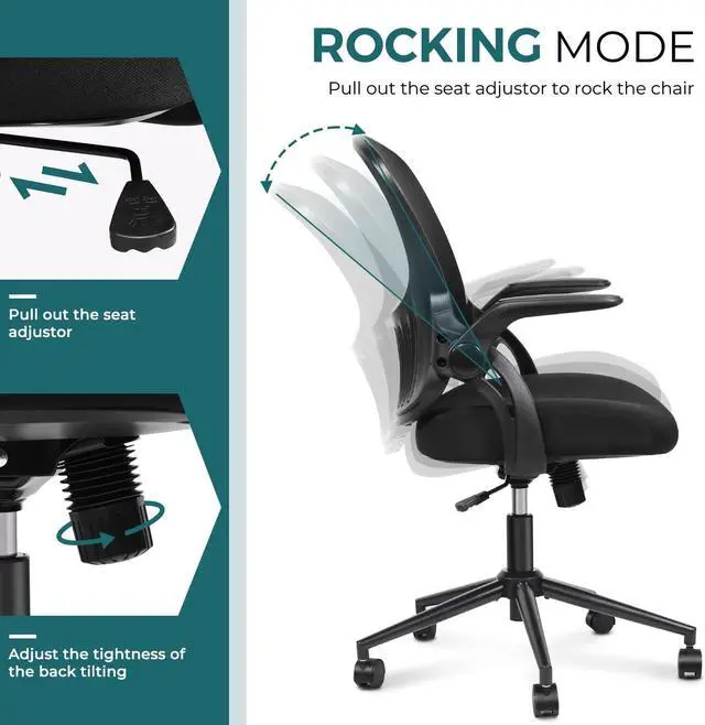 Alt view image 3 of 7 - Ergonomic Desk Chair Mesh Home Office Chair with Flip Up Armrests Mid Back Computer Chair Lumbar Support Adjustable Swivel Task Chair, Black