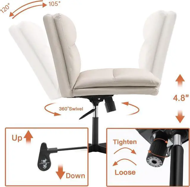 Alt view image 7 of 7 - Armless Office Desk Chair No Wheels PU-Padded Vanity Mid-Back Ergonomic Home Computer Comfortable Adjustable Swivel Task Chair with Thickened Cushion