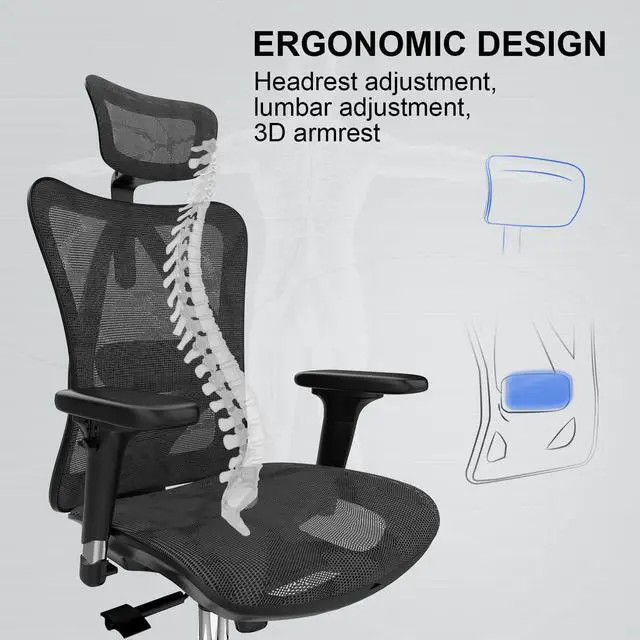 Alt view image 4 of 7 - M57 Ergonomic Office Chair with 3 Way Armrests Lumbar Support and Adjustable Headrest High Back Tilt Function Black