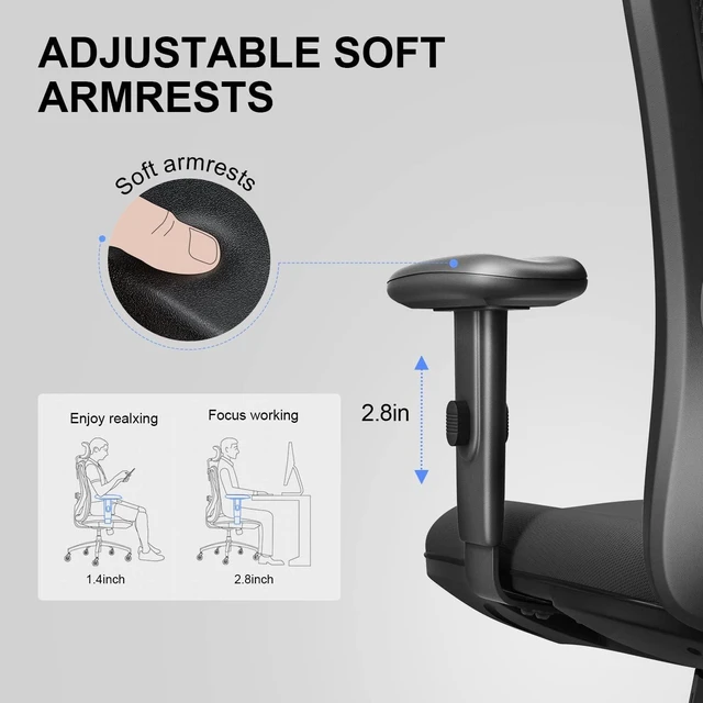 Alt view image 7 of 7 - M18 Ergonomic Office Chair, Upgraded Wheels, Mesh Back Desk Chair