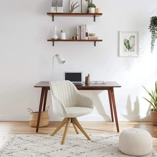 Alt view image 6 of 7 - Art Leon Mid Century Modern Swivel Accent Chair with Oak Wood Legs, Desk Chair No Wheels, Armchair for Desk, Off White