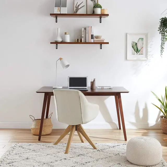 Alt view image 7 of 7 - Art Leon Mid Century Modern Swivel Accent Chair with Oak Wood Legs, Desk Chair No Wheels, Armchair for Desk, Off White