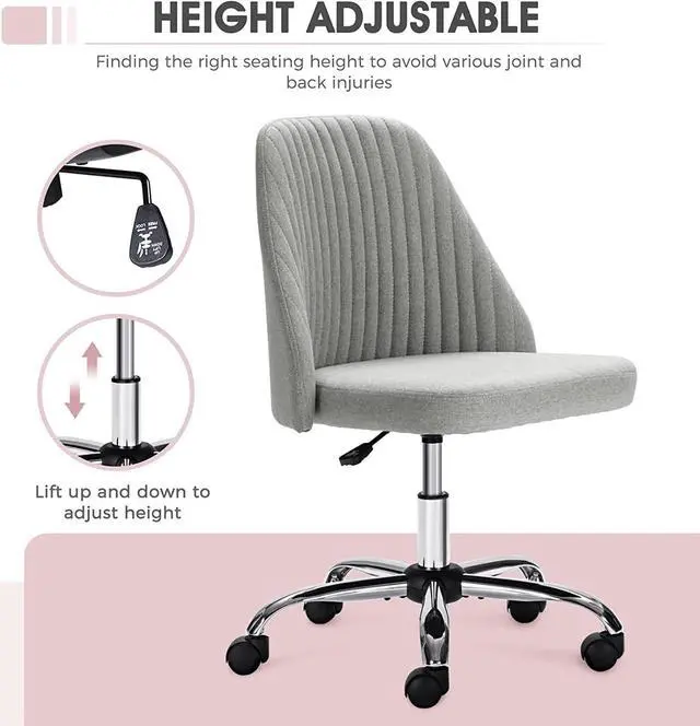 Alt view image 3 of 7 - Home Office Desk Chair - Adjustable Rolling Chair, Armless Cute Modern Task Chair for Office, Home, Make Up,Small Space, Bed Room