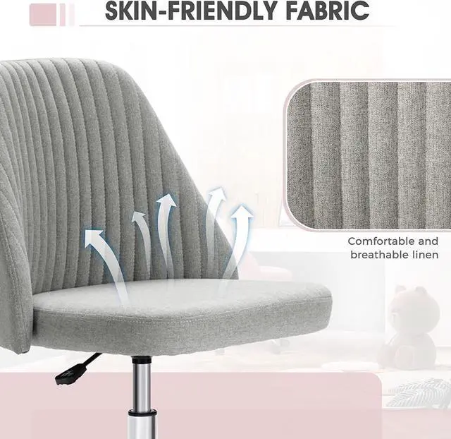 Alt view image 4 of 7 - Home Office Desk Chair - Adjustable Rolling Chair, Armless Cute Modern Task Chair for Office, Home, Make Up,Small Space, Bed Room
