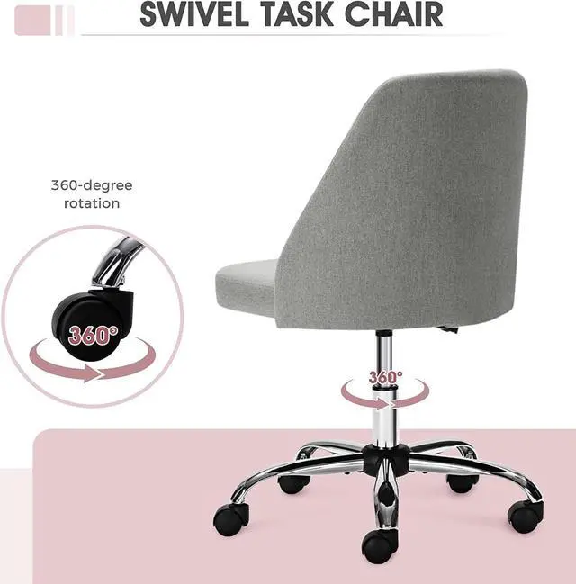 Alt view image 5 of 7 - Home Office Desk Chair - Adjustable Rolling Chair, Armless Cute Modern Task Chair for Office, Home, Make Up,Small Space, Bed Room