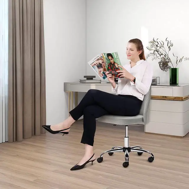 Alt view image 7 of 7 - Home Office Desk Chair - Adjustable Rolling Chair, Armless Cute Modern Task Chair for Office, Home, Make Up,Small Space, Bed Room