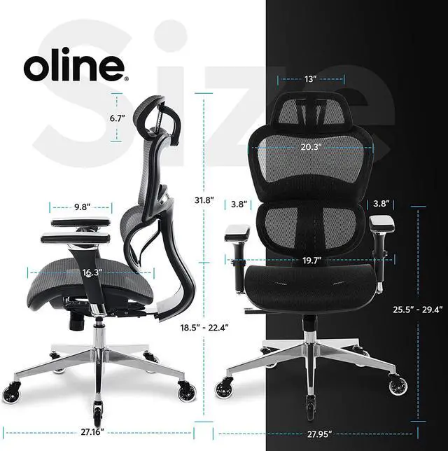 Alt view image 3 of 7 - Oline ErgoPro Ergonomic Office Chair, Rolling Desk Chair with 4D Adjustable Armrest, 3D Lumbar Support, Blade Wheels, Mesh Computer Gaming Executive Swivel Chairs Chair (Black)