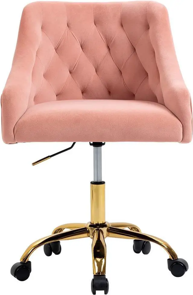 Alt view image 4 of 7 - ATTICA Home Office Desk Chair Modern Velvet Office Computer Chair Height Adjustable Mid-Back Task Chair (Pink)