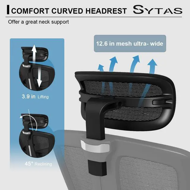 Alt view image 4 of 7 - Sytas Ergonomic Office Chair, High Back Desk Chair Computer Task Mesh Chair with Adjustable Headrest, Arms and Lumbar Support, for Modern Office and Home