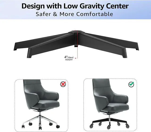 Alt view image 5 of 7 - MASTERY MART 28" Heavy Duty Office Chair Base Replacement Parts, 2500 Lbs, Desk Chair Reinforced Metal Leg with Universal Gas Cylinder Hole and Casters Sockets, Matte Black