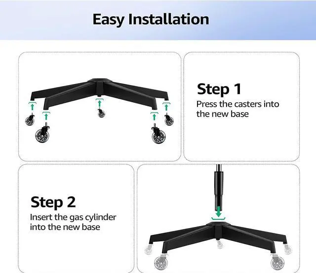 Alt view image 7 of 7 - MASTERY MART 28" Heavy Duty Office Chair Base Replacement Parts, 2500 Lbs, Desk Chair Reinforced Metal Leg with Universal Gas Cylinder Hole and Casters Sockets, Matte Black