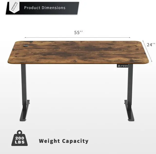Alt view image 3 of 7 - YESHOMY Height Adjustable Electric Standing Desk, 55 inch Computer Table, Home Office Workstation, Black Leg/Rustic Brown Top