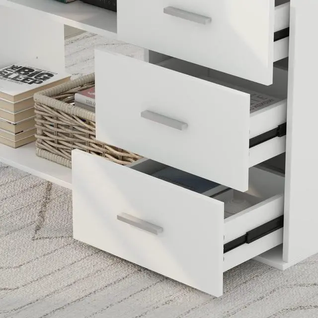 Alt view image 7 of 7 - Homsee Home Office Computer Desk Corner Desk with 3 Drawers and 2 Shelves, 55 Inch Large L-Shaped Study Writing Table with Storage Cabinet - White