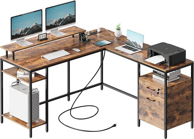 L Shaped Desk with Drawer, Home Office Corner Desk with Storage