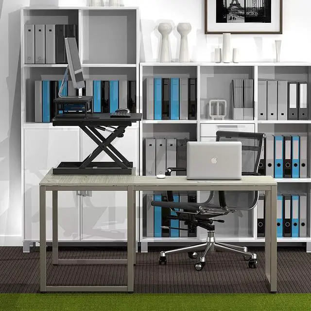 Alt view image 2 of 7 - SHW 36-Inch Height Adjustable Standing Desk Sit to Stand Riser Converter Workstation, Black