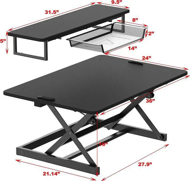 Alt view image 3 of 7 - SHW 36-Inch Height Adjustable Standing Desk Sit to Stand Riser Converter Workstation, Black