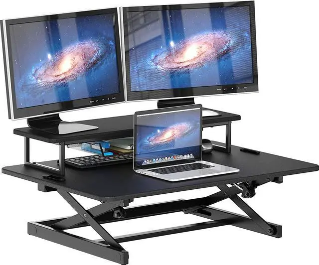 Alt view image 7 of 7 - SHW 36-Inch Height Adjustable Standing Desk Sit to Stand Riser Converter Workstation, Black