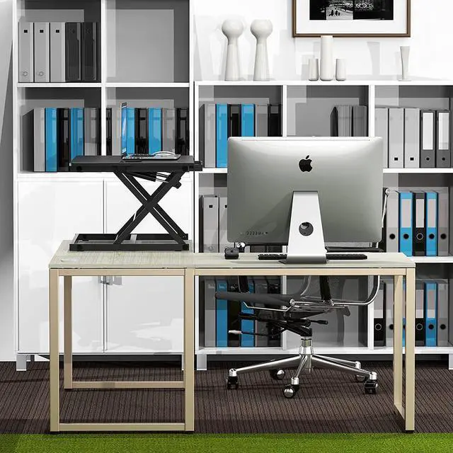 Alt view image 3 of 7 - 32-Inch Height Adjustable Standing Desk Converter Riser Workstation, Black by DT