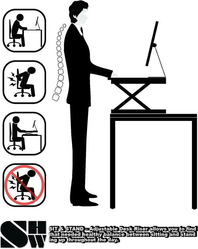 Alt view image 5 of 7 - 32-Inch Height Adjustable Standing Desk Converter Riser Workstation, Black by DT