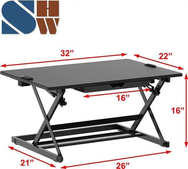 Alt view image 3 of 7 - SHW 32-Inch Height Adjustable Standing Desk Converter Riser Workstation, Black