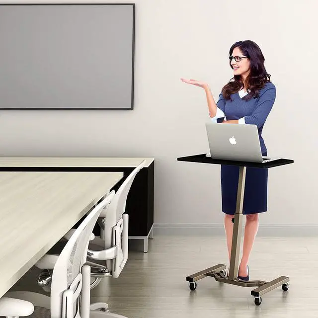 Alt view image 5 of 5 - SHW Height Adjustable Mobile Laptop Stand Rolling Desk, Espresso