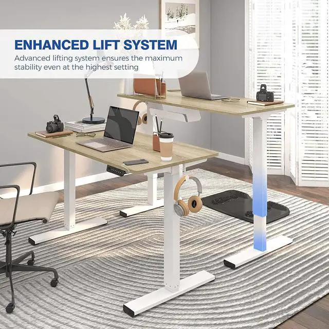 Alt view image 2 of 6 - FLEXISPOT Standing Desk Quick Assembly Electric Adjustable with 48 x 24 Inches Whole-Piece Desktop Ergonomic Memory Controller Stand Up Desk(White Frame + 48" Grey Wood Grain)