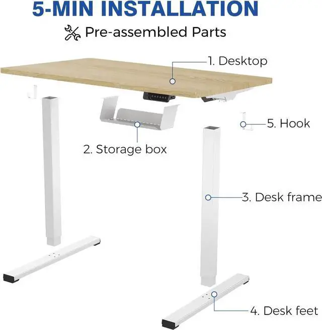 Alt view image 4 of 6 - FLEXISPOT Standing Desk Quick Assembly Electric Adjustable with 48 x 24 Inches Whole-Piece Desktop Ergonomic Memory Controller Stand Up Desk(White Frame + 48" Grey Wood Grain)