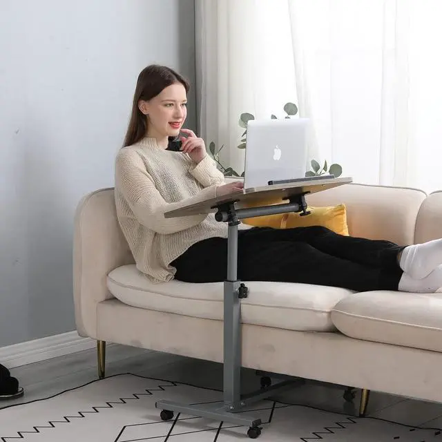 Alt view image 7 of 7 - Laptop Table Mobile Adjustable Height Portable Desk Notebook Swivel PC Computer Rolling Desk with Wheels Laptop Stand for Couch Bedside Hospital Bed Table