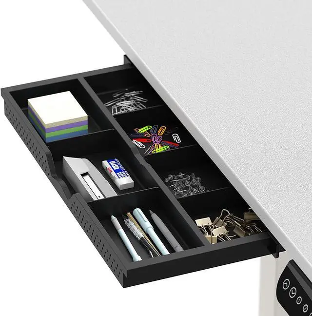 Alt view image 4 of 7 - SHW 40-Inch Mobile Electric Height Adjustable Sit to Stand Desk with Drawer, Hanging Hooks and Cable Management, White