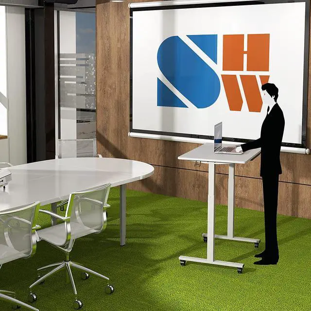 Alt view image 5 of 7 - SHW 40-Inch Mobile Electric Height Adjustable Sit to Stand Desk with Drawer, Hanging Hooks and Cable Management, White