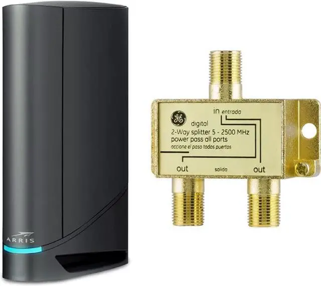 Main image of ARRIS Surfboard G34 DOCSIS 3.1 Cable Modem & Wi-Fi 6 Router (AX3000) and GE 2-Way Coaxial Cable Splitter
