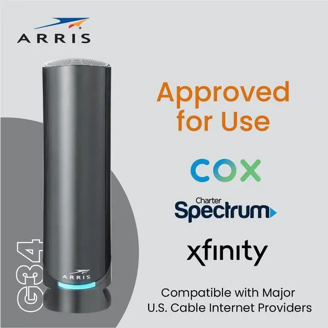 Alt view image 4 of 7 - ARRIS Surfboard G34 DOCSIS 3.1 Cable Modem & Wi-Fi 6 Router (AX3000) and GE 2-Way Coaxial Cable Splitter