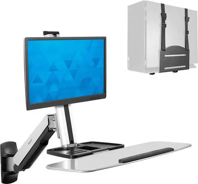 Main image of Mount-It! Sit Stand Wall Mount Workstation | Adjustable Height Stand Up Computer Station with Articulating Monitor Mount, Keyboard Tray, & CPU Holder | VESA Mount 75x75 and 100x100 | MI-7905