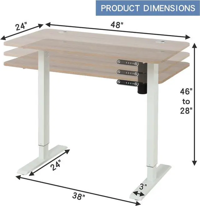 Alt view image 2 of 7 - bilbil Electric Height Adjustable Standing Desk, Sit to Stand Desk Home Office Computer Desk(48 x 24 Oak Top + White Frame)