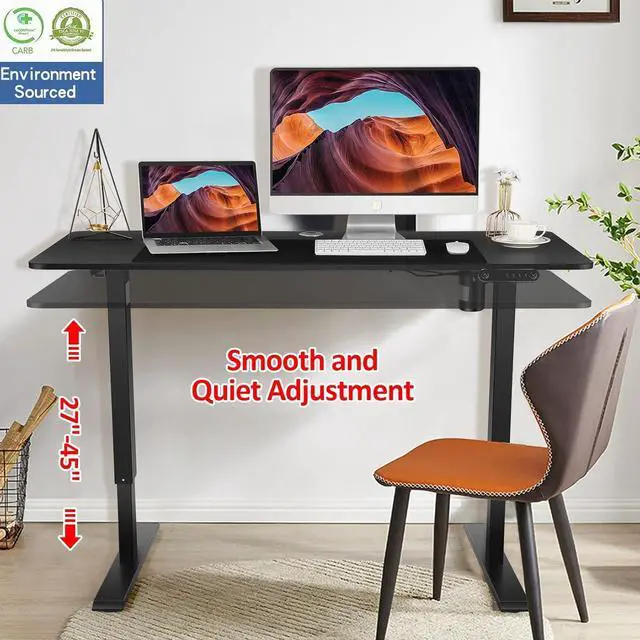 Alt view image 5 of 7 - Electric Standing Desk Adjustable Height Desk 55 x 24In with Charging Station, Stand up Desk with Oversized Mouse Pad, 4 Caster, 4 Preset Heights Easy to Set, 27''-45'' Lifting Range(Black