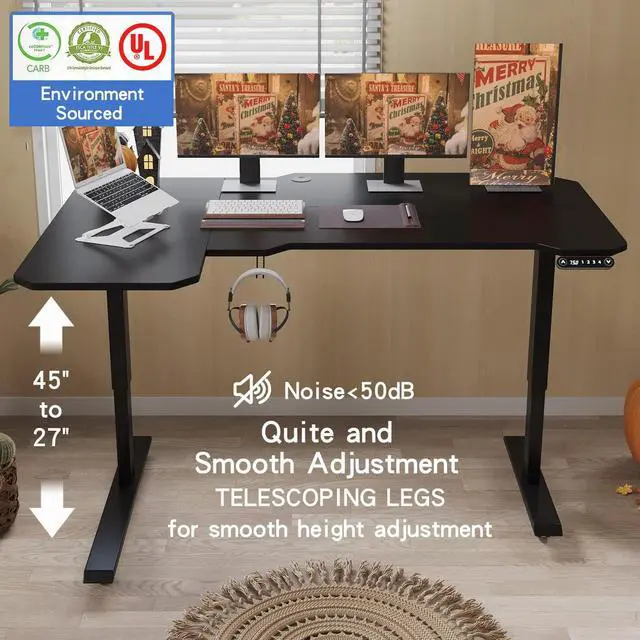 Alt view image 4 of 7 - BUNOEM L-Shaped 59" Height Adjustable Electric Standing Desk, Sit and Stand Up Computer Desk For Home Office with Splice Board (Black Top, Black Frame)