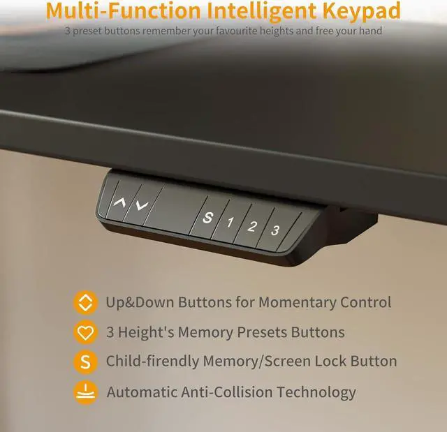 Alt view image 5 of 6 - CubiCubi 48 x 24 Inch Standing Desk with Drawer, Electric Stand up Adjustable Height Electric Stand up Desk, Sit Stand Home Office Desk, Ergonomic Workstation Black Steel Frame/Black Tabletop