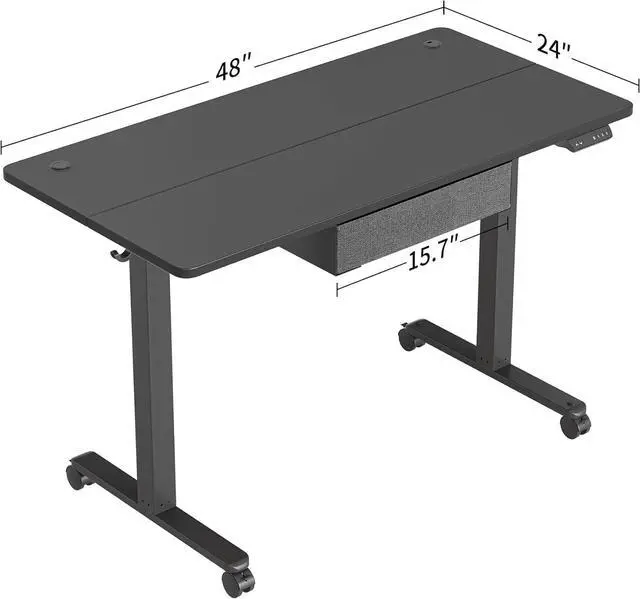Alt view image 2 of 6 - CubiCubi 48 x 24 Inch Standing Desk with Drawer, Electric Stand up Adjustable Height Electric Stand up Desk, Sit Stand Home Office Desk, Ergonomic Workstation Black Steel Frame/Black Tabletop