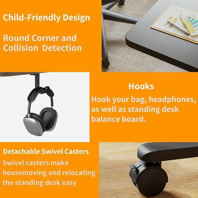 Alt view image 6 of 6 - CubiCubi 48 x 24 Inch Standing Desk with Drawer, Electric Stand up Adjustable Height Electric Stand up Desk, Sit Stand Home Office Desk, Ergonomic Workstation Black Steel Frame/Black Tabletop