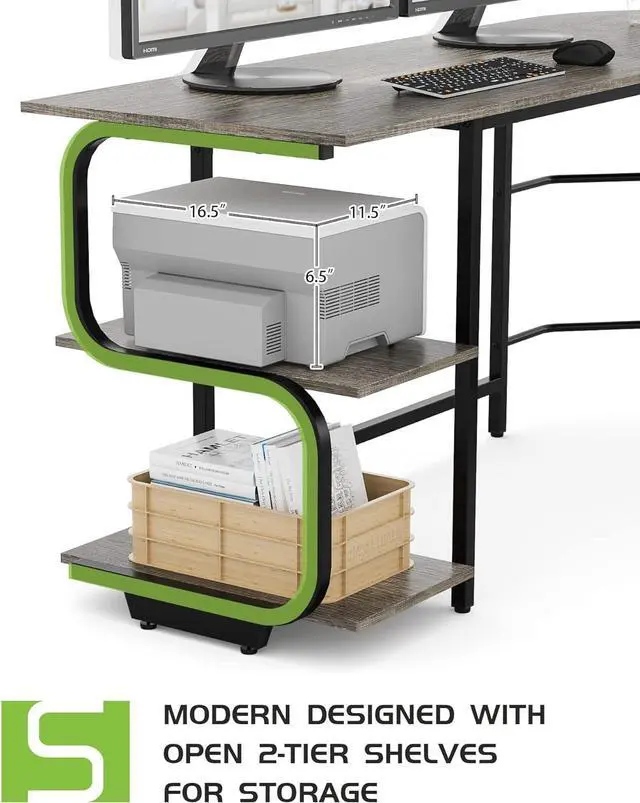 Alt view image 6 of 7 - Teraves Reversible L Shaped Desk with Large Surface, 69 Inch Sturdy Corner Desk with Storage Shelves, Premium Office Computer Desk Workstation for Home Office Gaming