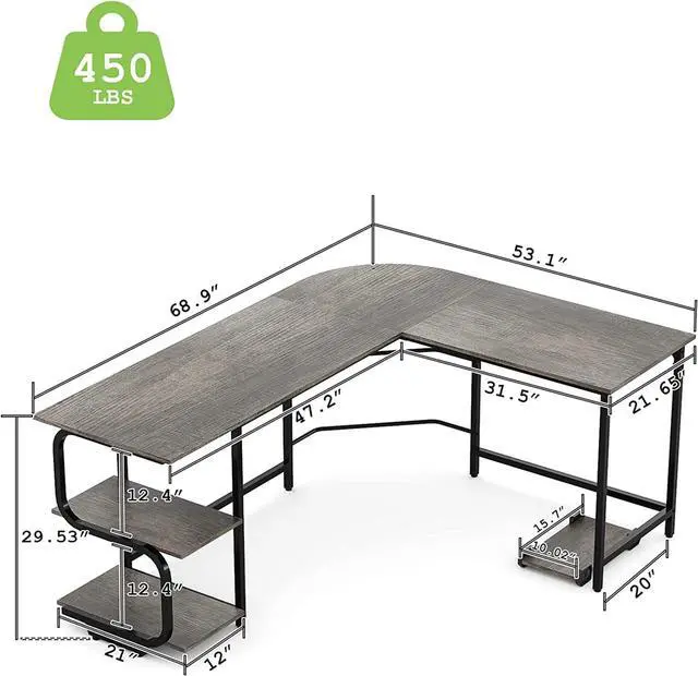 Alt view image 3 of 7 - Teraves Reversible L Shaped Desk with Large Surface, 69 Inch Sturdy Corner Desk with Storage Shelves, Premium Office Computer Desk Workstation for Home Office Gaming