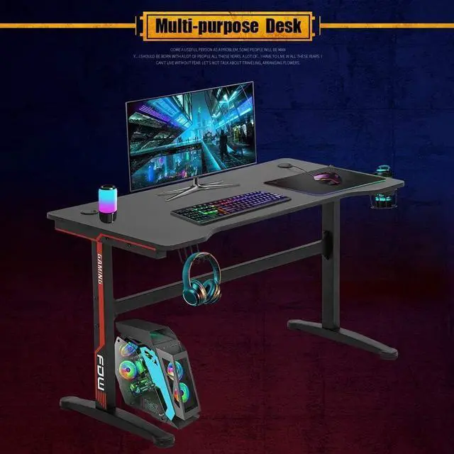 Alt view image 3 of 7 - Computer Desk Gaming Desk 47 inches Office Desk Carbon Fiber Cup Holder and Socket Rack Full-Surface Mouse Pad