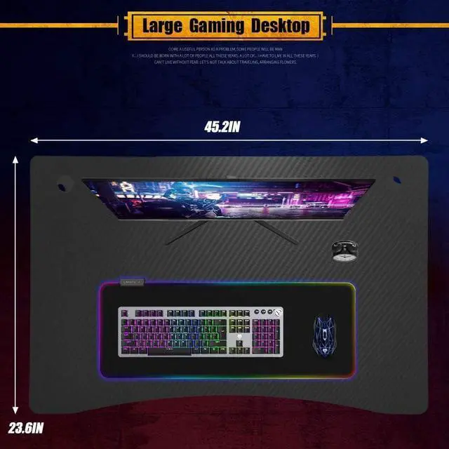 Alt view image 4 of 7 - Computer Desk Gaming Desk 47 inches Office Desk Carbon Fiber Cup Holder and Socket Rack Full-Surface Mouse Pad