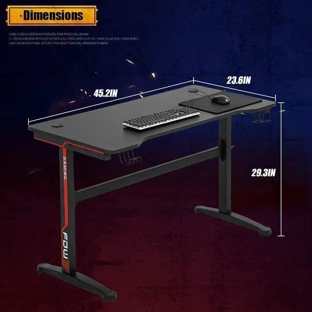 Alt view image 2 of 7 - Computer Desk Gaming Desk 47 inches Office Desk Carbon Fiber Cup Holder and Socket Rack Full-Surface Mouse Pad