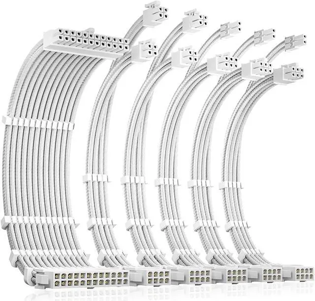 Main image of Antec Power Supply Sleeved Cable, PSU Extension Cable Kit / 1x24pin ATX / 2x8pin (4+4) EPS / 3x8pin (6+2) PCI-E, 30cm Length with Combs, Dual EPS White (White Connector)