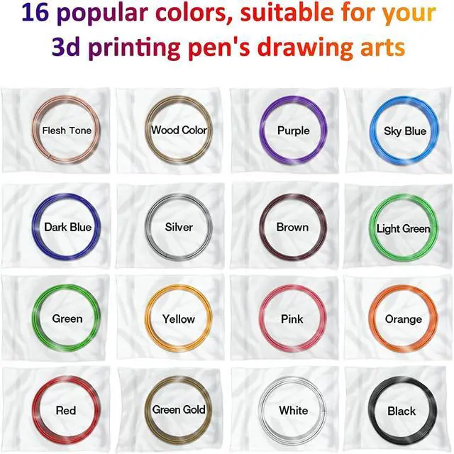 Alt view image 5 of 7 - 16-Color 320ft PLA 3D Pen Filament Refills - 1.75mm, Kids Safe, 250 Stencils eBook - For SCRIB3D P1 and MYNT3D Pens