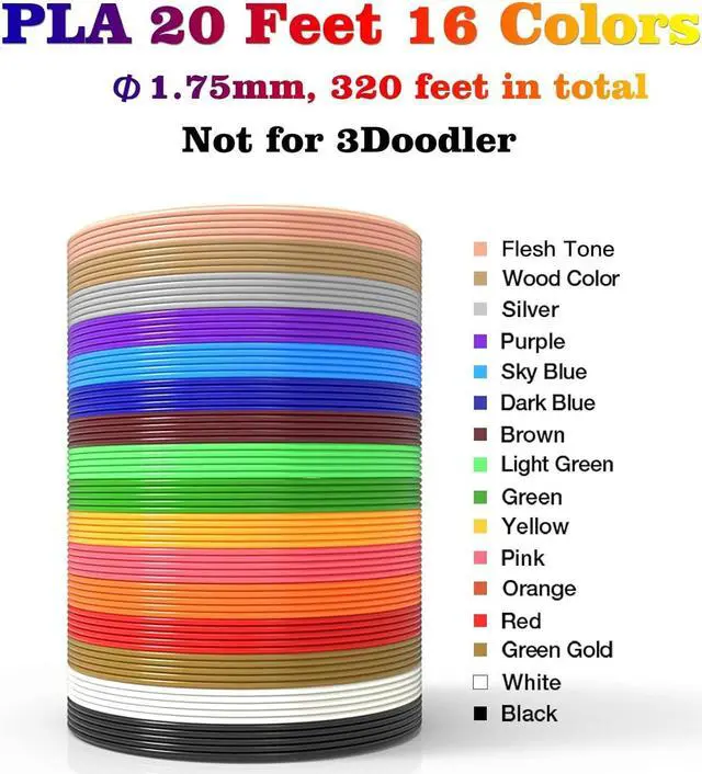 Alt view image 2 of 7 - 16-Color 320ft PLA 3D Pen Filament Refills - 1.75mm, Kids Safe, 250 Stencils eBook - For SCRIB3D P1 and MYNT3D Pens